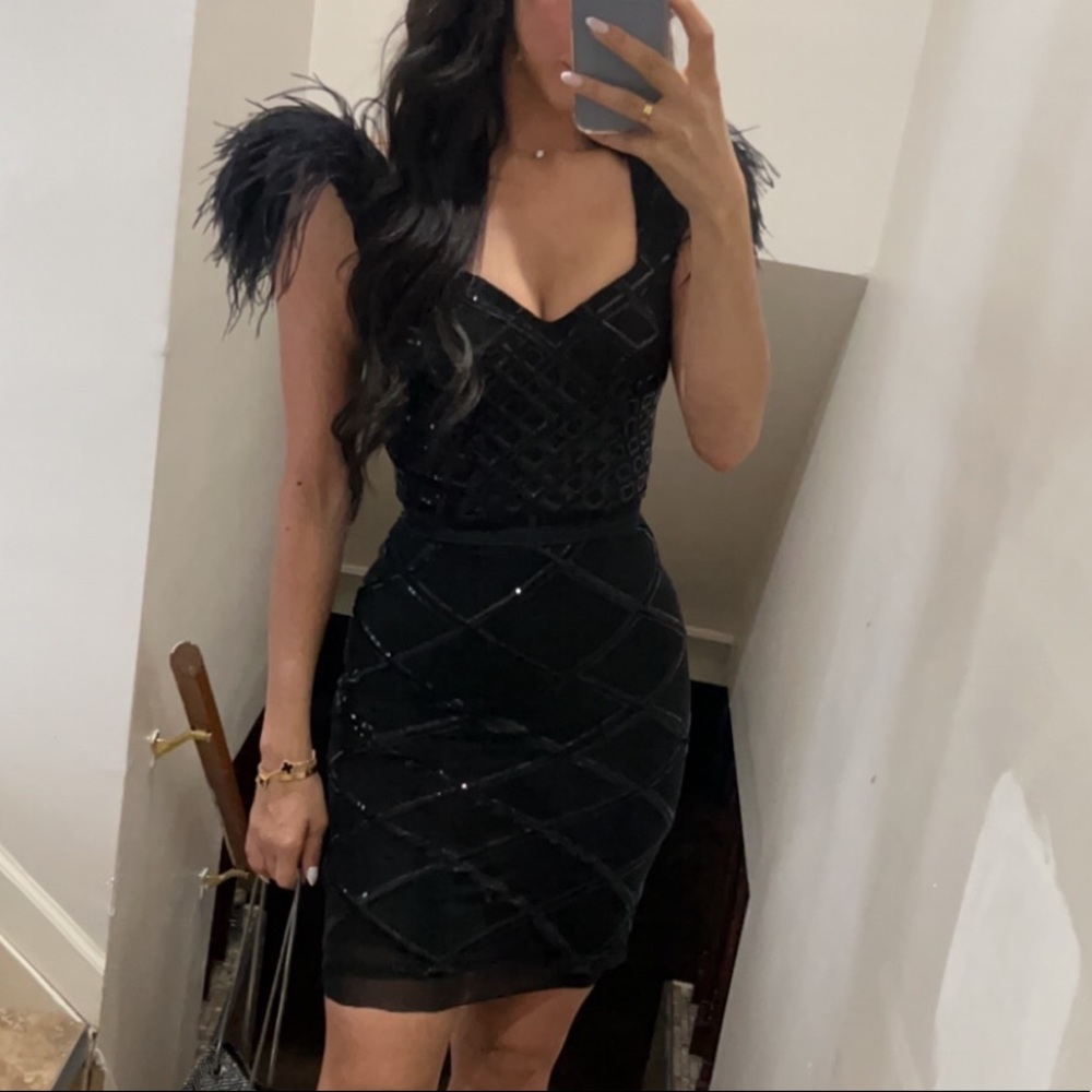 Black sequenced feather dress